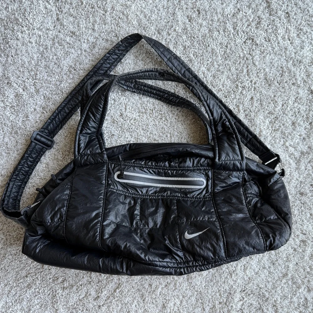 Nike Black Puff Gym Bag with Neon Reddish Orange Interior